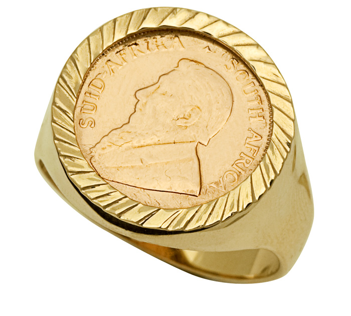 Gents Jewellery: 9CT PURE YELLOW GOLD GENTS COIN RING WITH A 22CT GOLD ...
